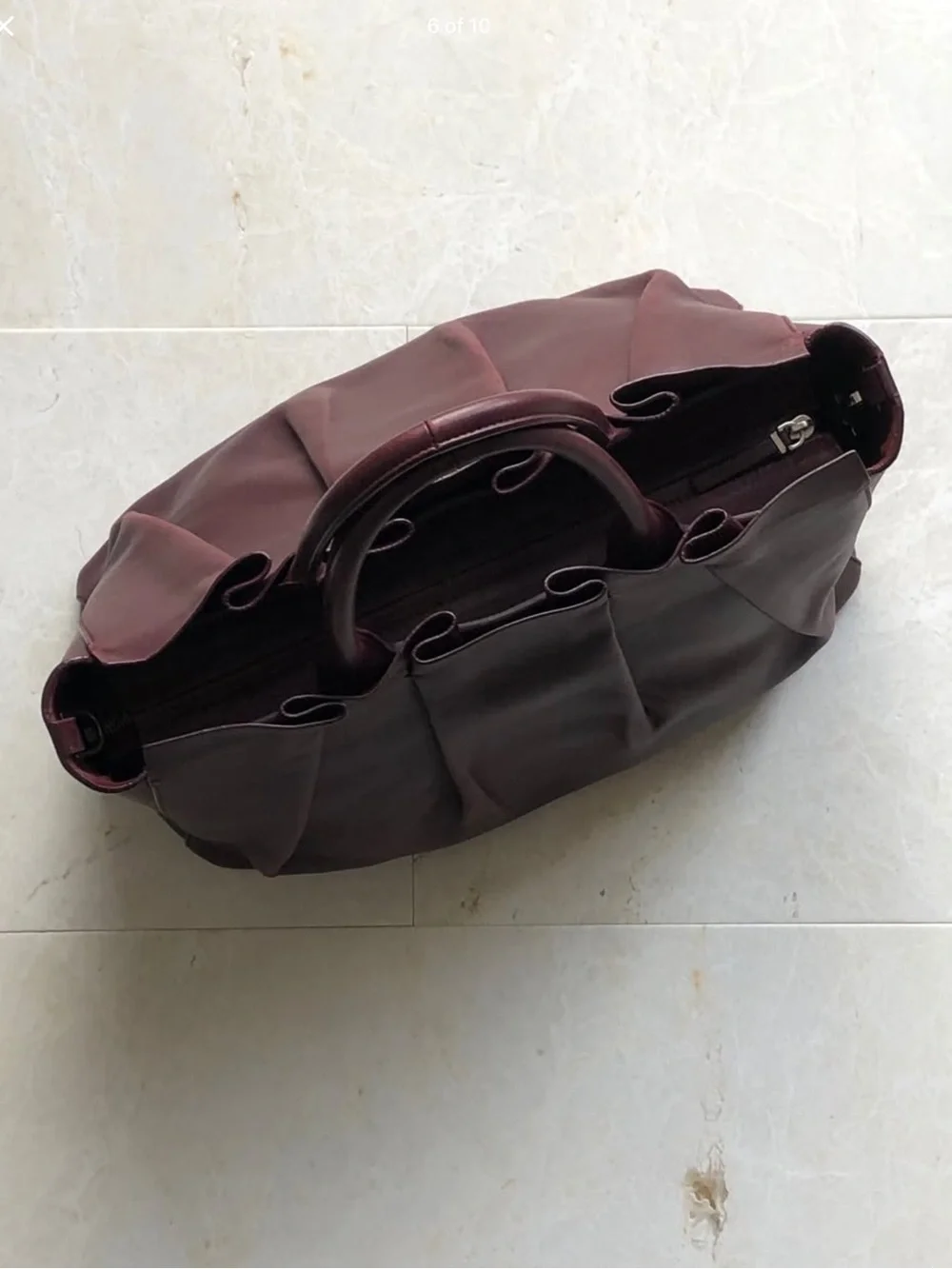 The Row Burgundy Pleated Leather Crossbody Tote